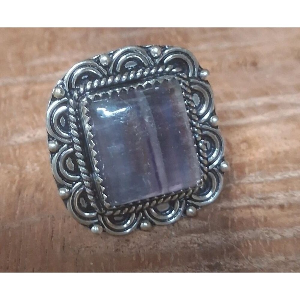 Artisan Southwestern Boho Style Purple Fluorite Square Statement Ring